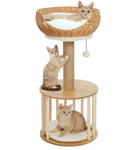 Made4Pets Beige Wood Cat Tree with Rattan Cat Condo