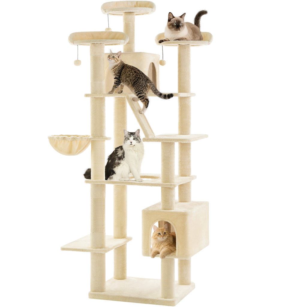 Made4Pets Tall Cat Tree, 80" Cat Tree Tower for Indoor Cats Large Adult, Modern Cat Tower with Scratching Post, Cozy Hammock, 3 Perches and 2 Condos, Sturdy and Fluffy