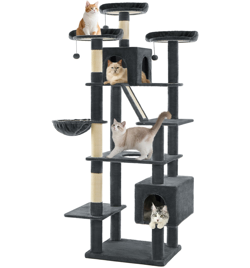 Made4Pets Tall Cat Tree, 80" Cat Tree Tower for Indoor Cats Large Adult, Modern Cat Tower with Scratching Post, Cozy Hammock, 3 Perches and 2 Condos, Sturdy and Fluffy
