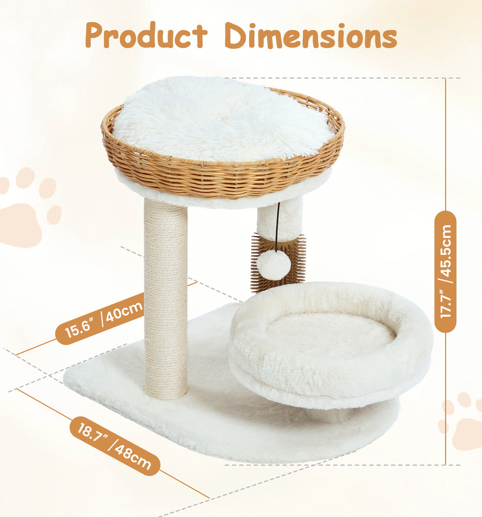 Made4Pets Beige Wood Cat Tree with Rattan Cat Condo