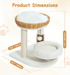Made4Pets Beige Wood Cat Tree with Rattan Cat Condo