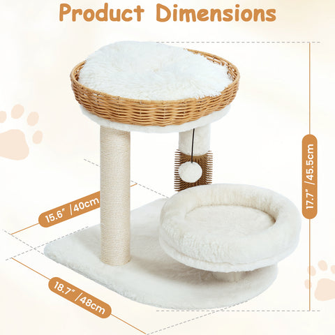 Made4Pets Beige Wood Cat Tree with Rattan Cat Condo
