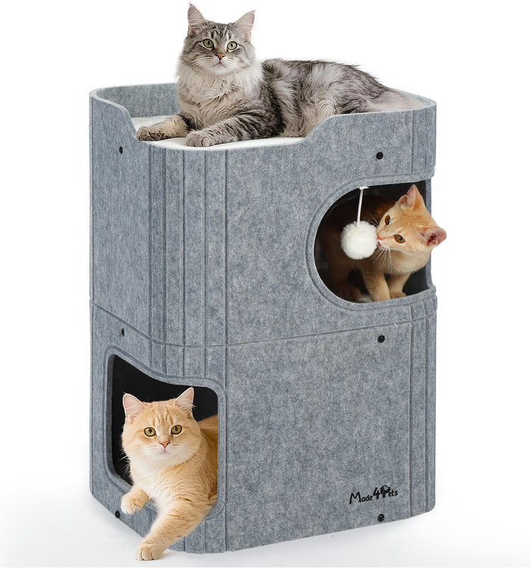 Made4Pets Cat House for Indoor Use, 2-Storey Cube Bed Cave