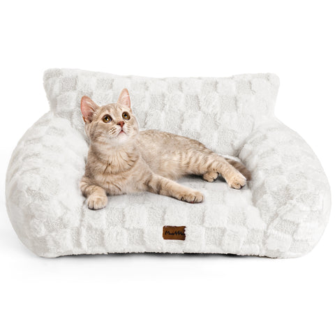 Soft Cat Couch Bed, Faux Fur Checkered Pet Sofa