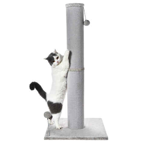 Cat Craft Light Gray Faux Fur Large Cat Scratching Post with Replaceable Toys and Sturdy Base