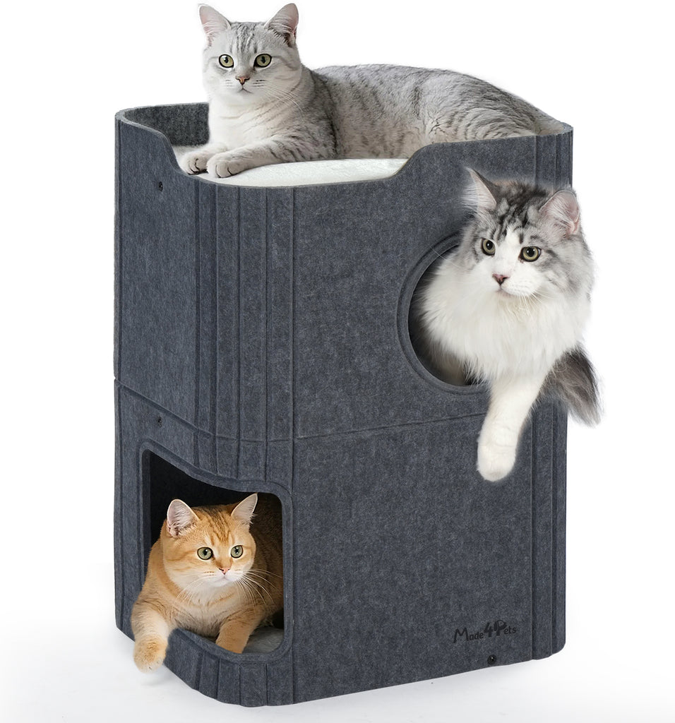 Made4Pets Cat House for Indoor Use, 2-Storey Cube Bed Cave