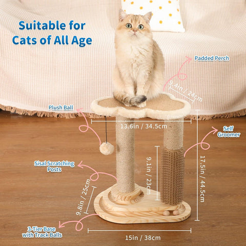 Made4Pets Cat Scratching Post, Cat Self Groomer for Indoor Cats, Cloud Soft Perch for Rest, 17.5