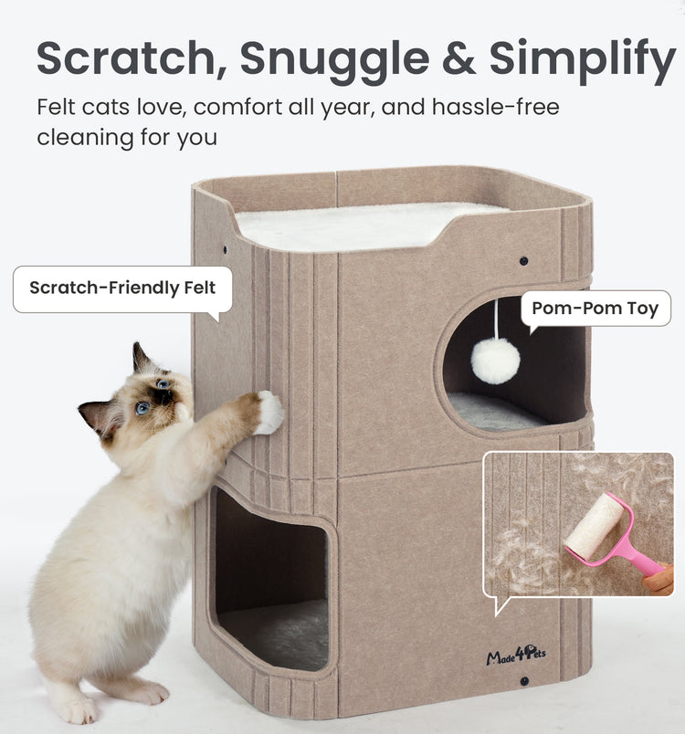Made4Pets Cat House for Indoor Use, 2-Storey Cube Bed Cave