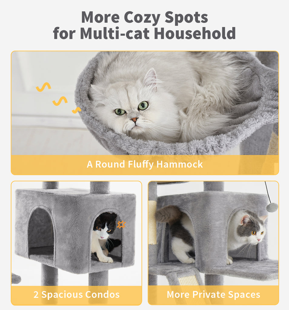 Made4Pets Tall Cat Tree, 80" Cat Tree Tower for Indoor Cats Large Adult, Modern Cat Tower with Scratching Post, Cozy Hammock, 3 Perches and 2 Condos, Sturdy and Fluffy