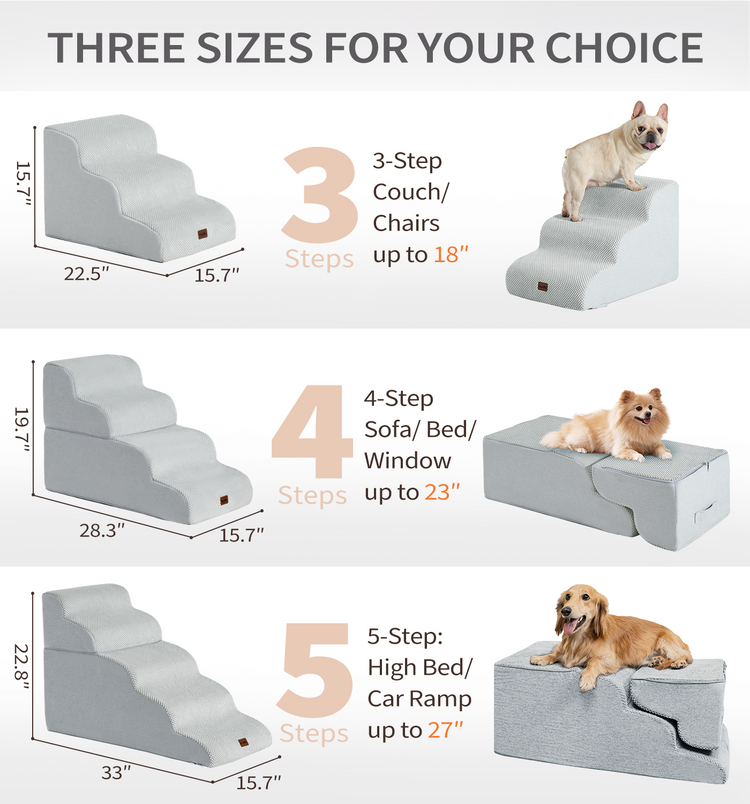 Made4Pets Dog Stairs Ramp for Bed, 4-Step Dog Steps for High Bed Couch Sofa Climbing, Gray