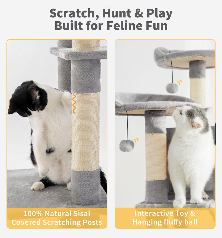 Made4Pets Tall Cat Tree, 80" Cat Tree Tower for Indoor Cats Large Adult, Modern Cat Tower with Scratching Post, Cozy Hammock, 3 Perches and 2 Condos, Sturdy and Fluffy