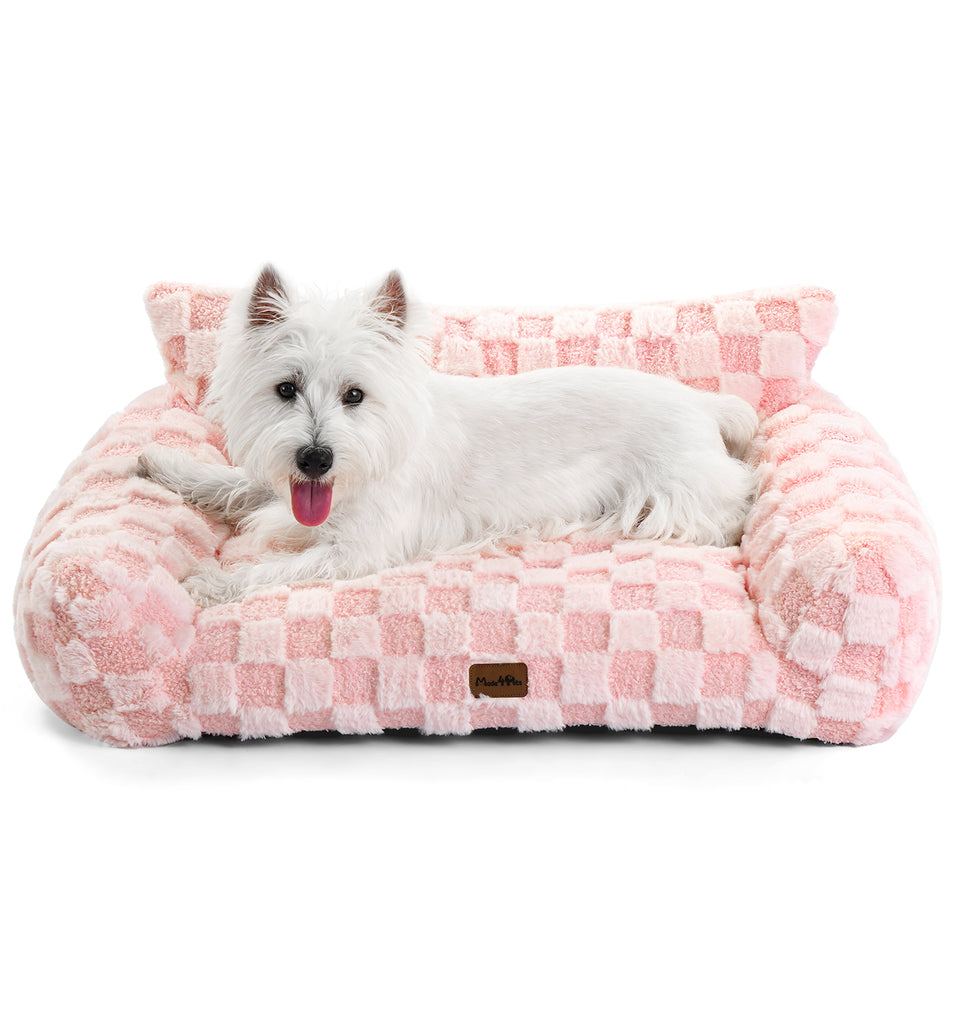 Soft Cat Couch Bed, Faux Fur Checkered Pet Sofa