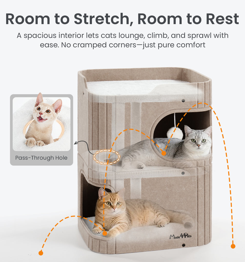 Made4Pets Cat House for Indoor Use, 2-Storey Cube Bed Cave