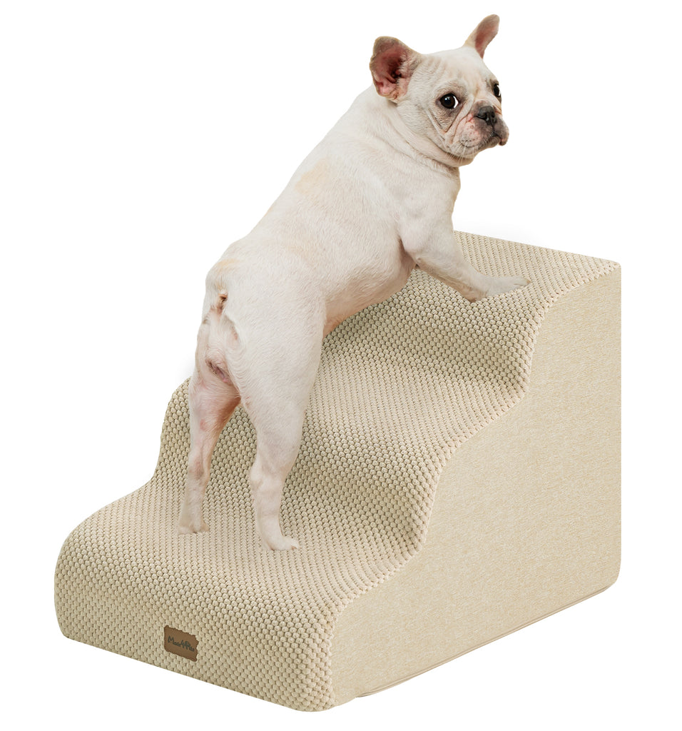 Made4Pets Dog Stairs Ramp for Small Dogs, 3-Step Dog Steps for Bed Couch Sofa and Chair, Beige