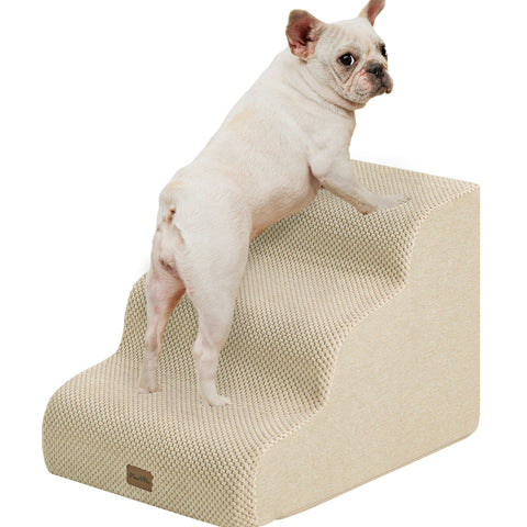 Made4Pets Dog Stairs Ramp for Small Dogs, 3-Step Dog Steps for Bed Couch Sofa and Chair, Beige