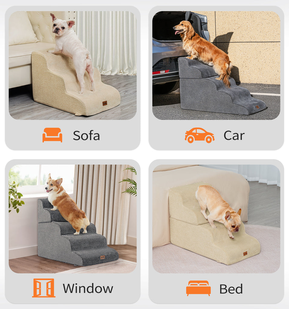 Made4Pets Dog Stairs Ramp for Bed, 4-Step Dog Steps for High Bed Couch Sofa Climbing, Gray