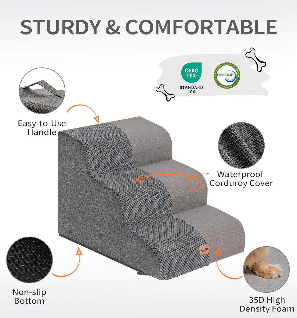 Made4Pets Dog Stairs Ramp for Bed, 4-Step Dog Steps for High Bed Couch Sofa Climbing, Gray
