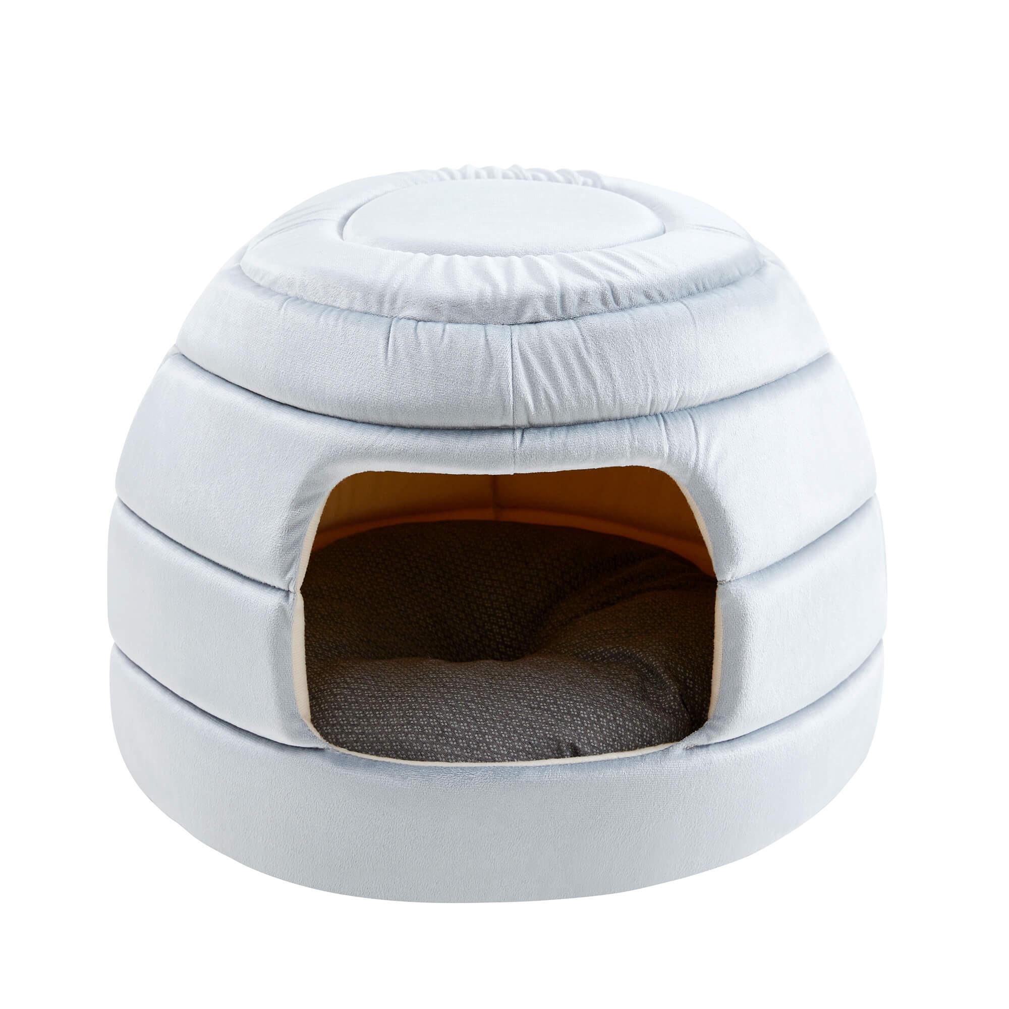 Made4Pets Cat Bed and House, 2-in-1 Foldable Cat Houses for Indoor Cats, Soft Velvet Cat Cave, Removable and Washable Cushion, Cat Condo for All-Season, Grey - Made4Pets