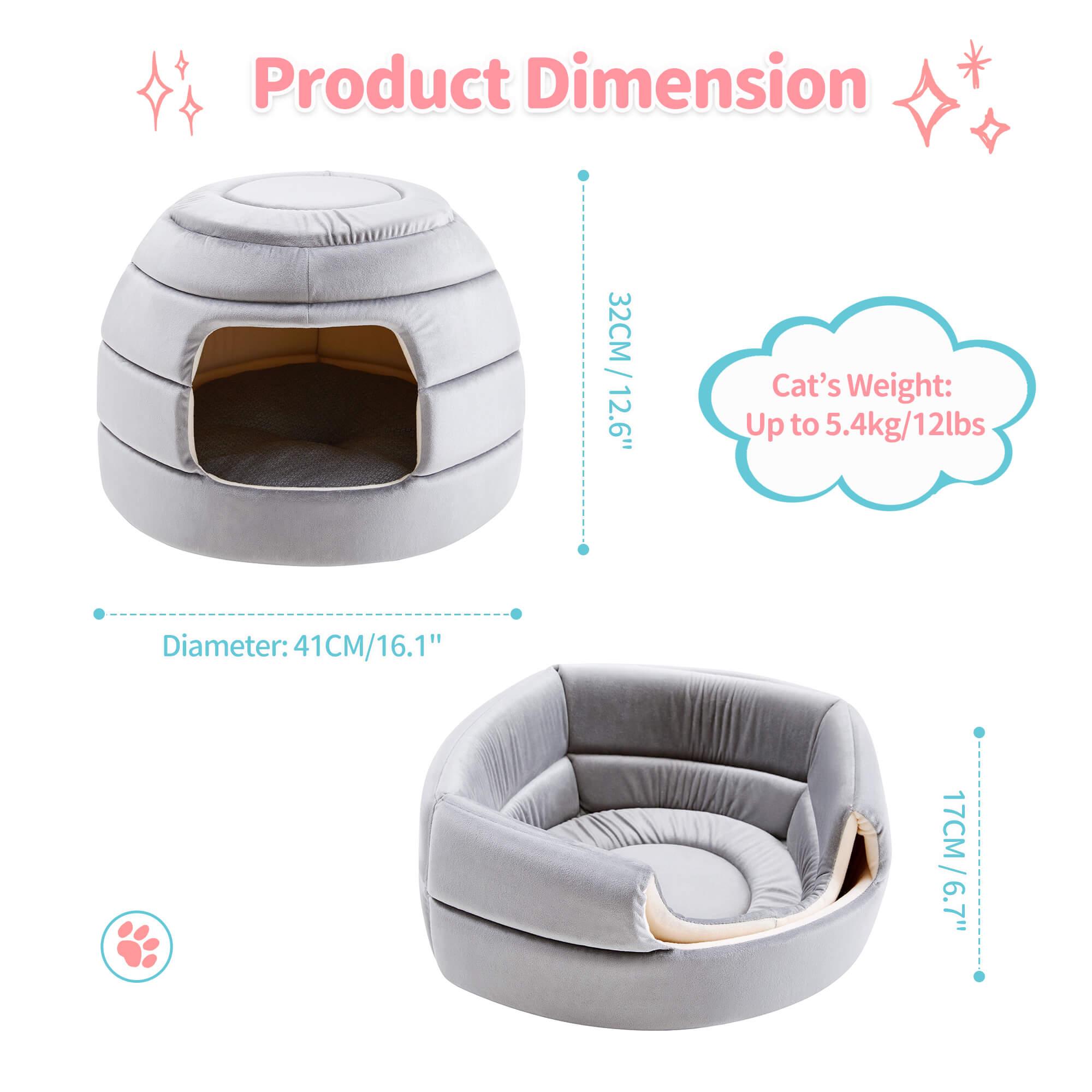 Made4Pets Cat Bed and House, 2-in-1 Foldable Cat Houses for Indoor Cats, Soft Velvet Cat Cave, Removable and Washable Cushion, Cat Condo for All-Season, Grey - Made4Pets