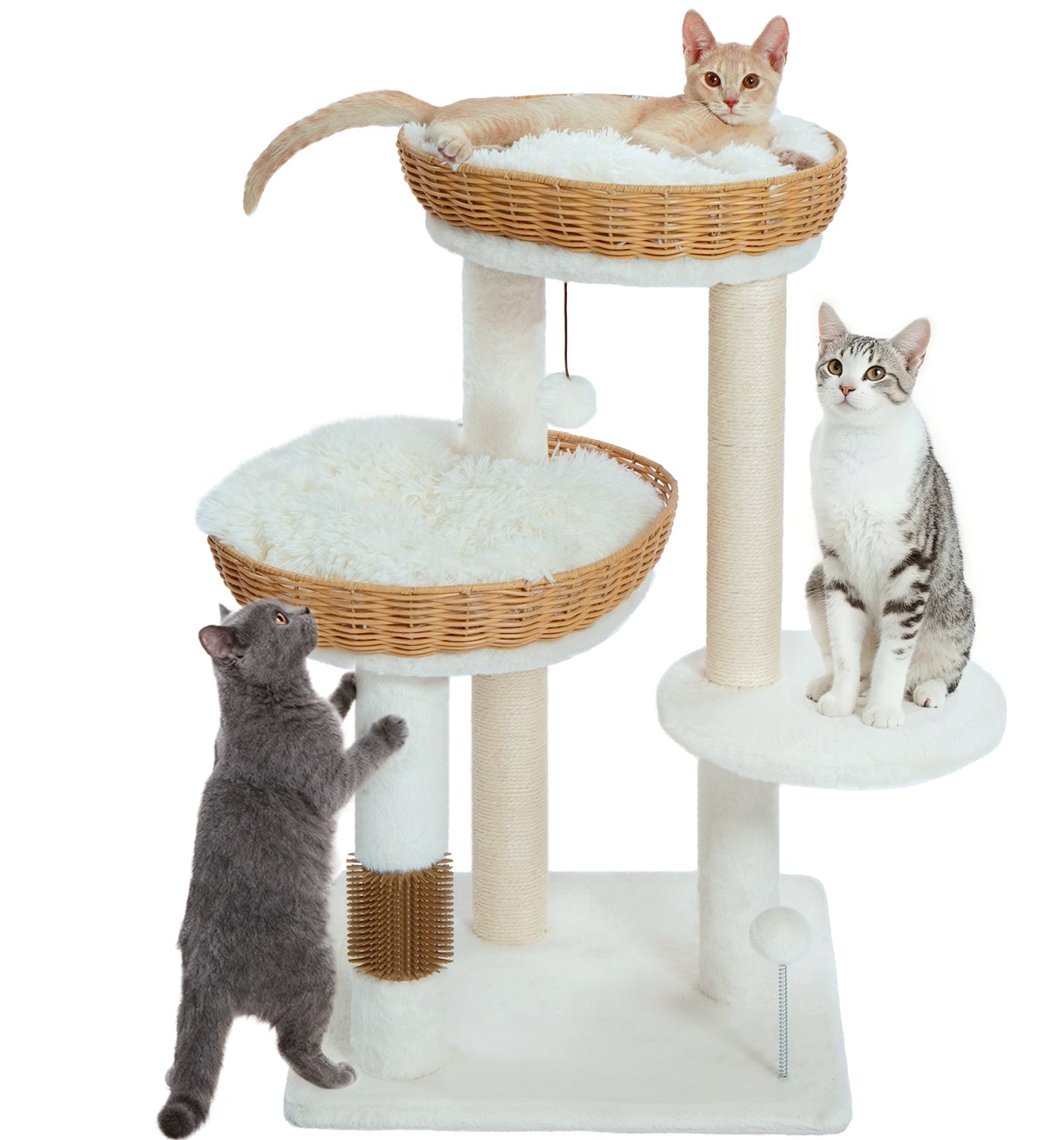 Made4Pets Beige Wood Cat Tree with Rattan Cat Condo