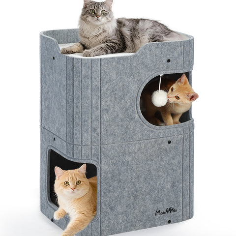 Made4Pets Cat House for Indoor Use, 2-Storey Cube Bed Cave