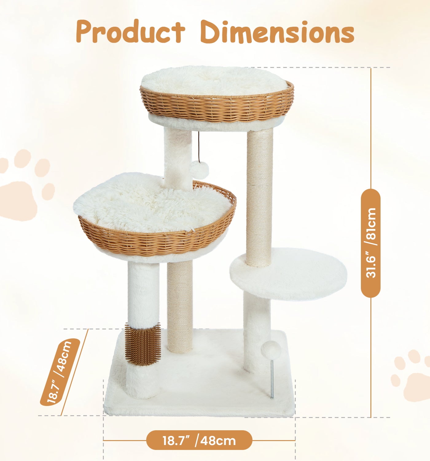 Made4Pets Beige Wood Cat Tree with Rattan Cat Condo