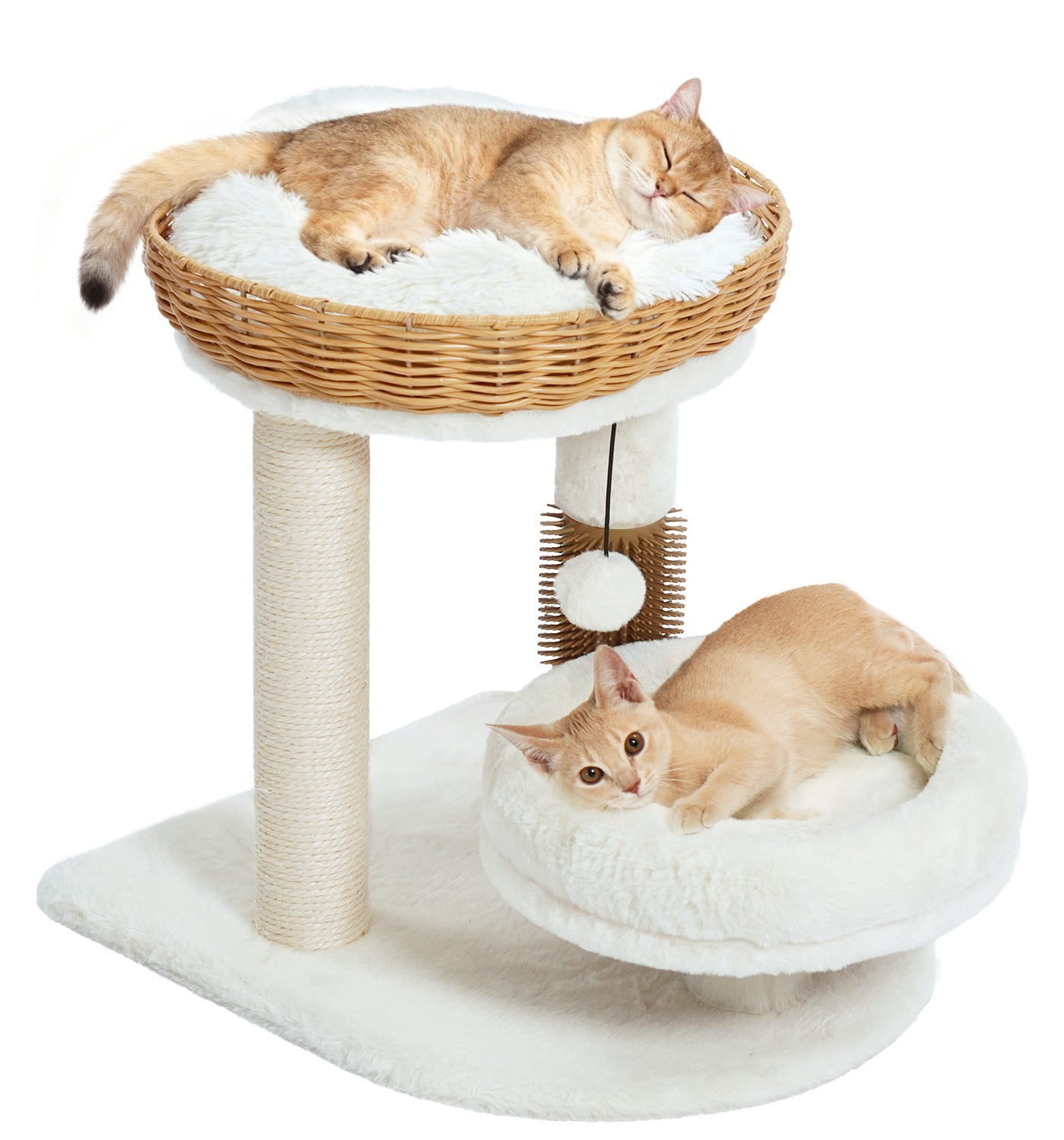 Made4Pets Beige Wood Cat Tree with Rattan Cat Condo