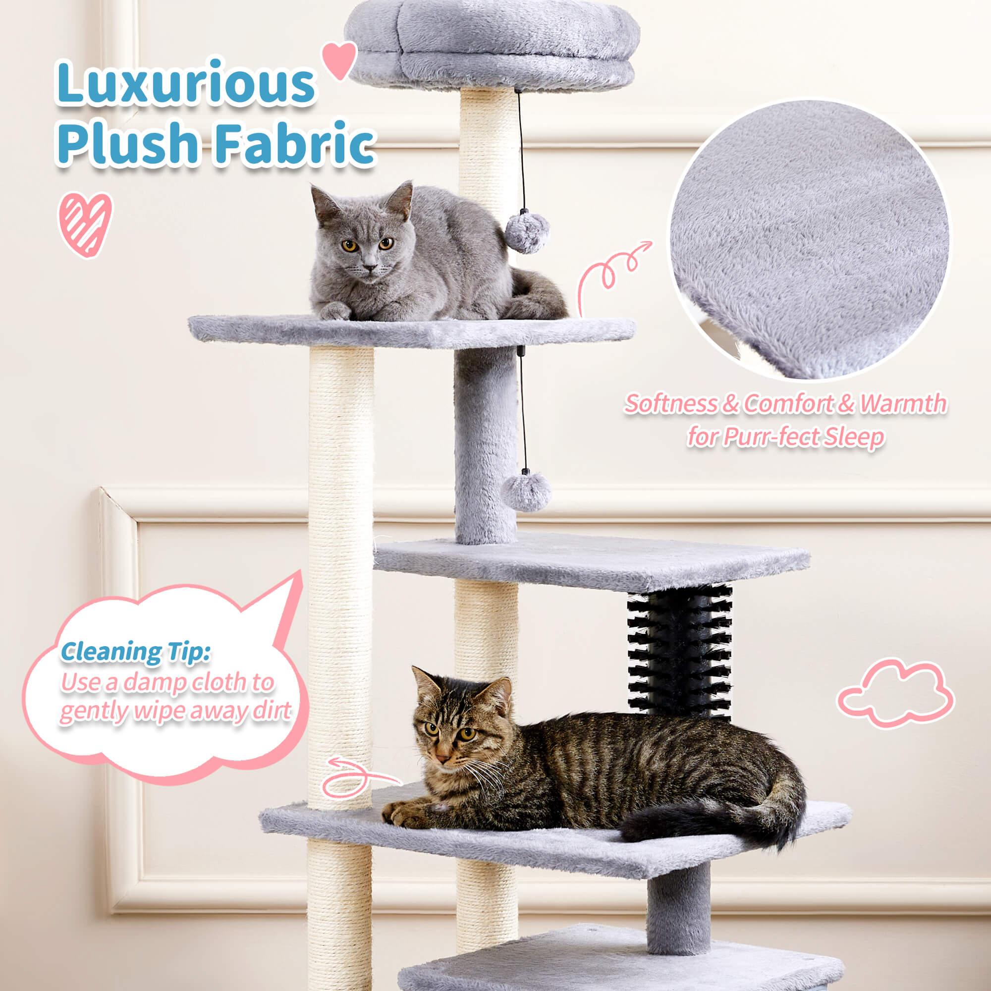 Multi-Level Large Cat Condo with Scratching Posts and Pompoms - Made4Pets