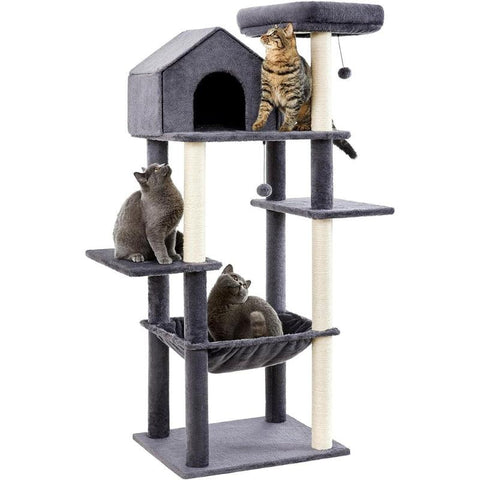 Multi-Level Cat Tree with Plush Hammock for Indoor Cats - Made4Pets