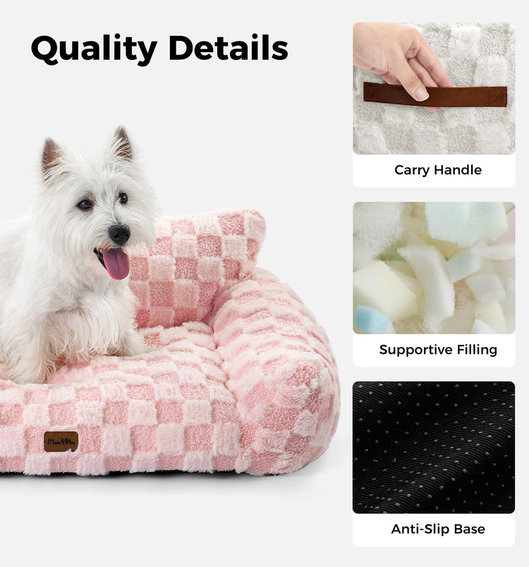 Soft Cat Couch Bed, Faux Fur Checkered Pet Sofa
