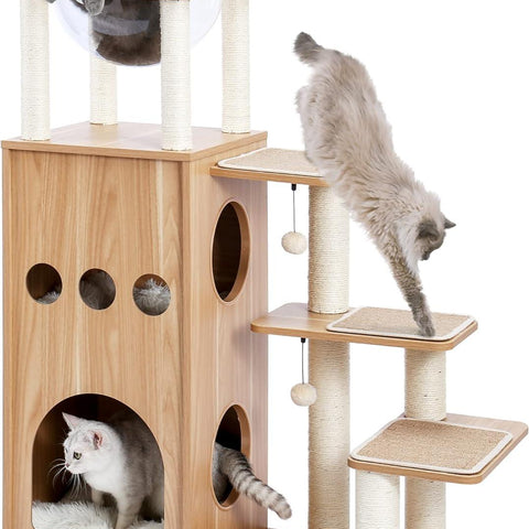 Made4Pets Modern Cat Tree for Large Cat, Wood Cat Tower Heavy Duty with Scratch Post for Indoor Big Cats, 51