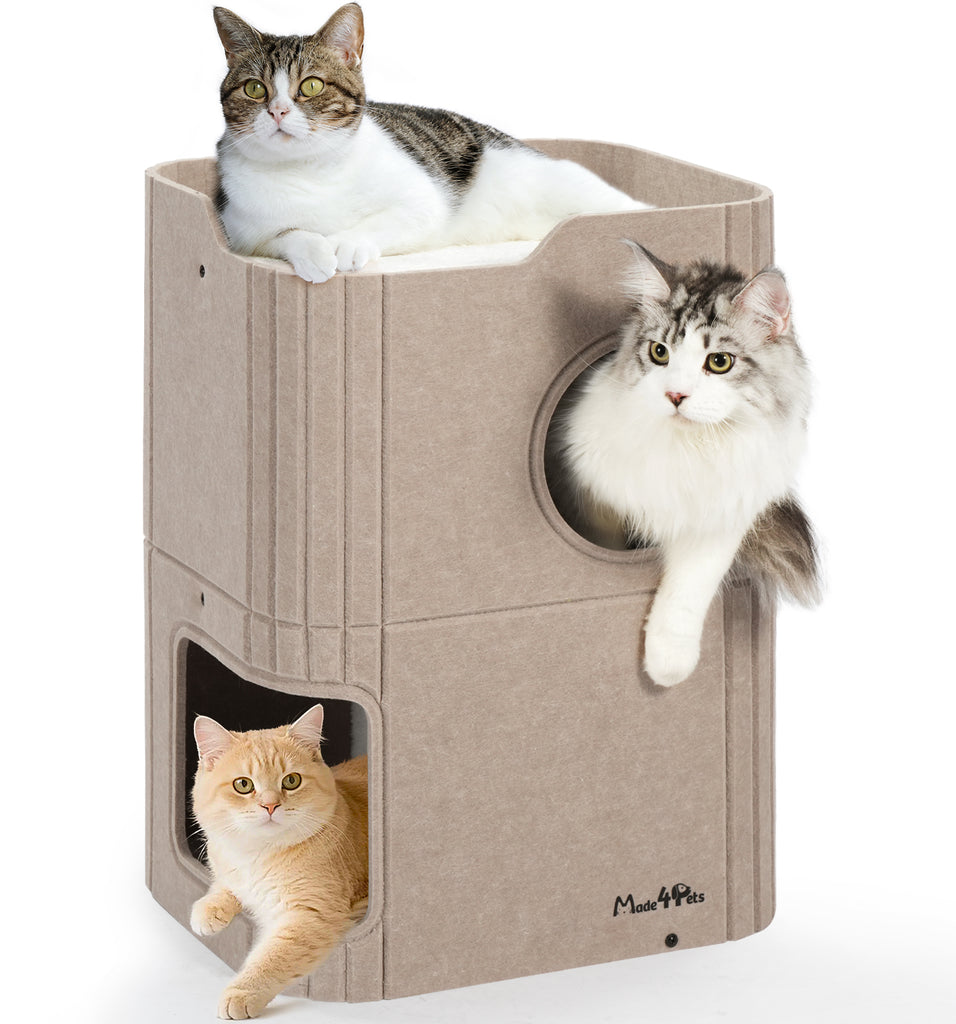 Made4Pets Cat House for Indoor Use, 2-Storey Cube Bed Cave