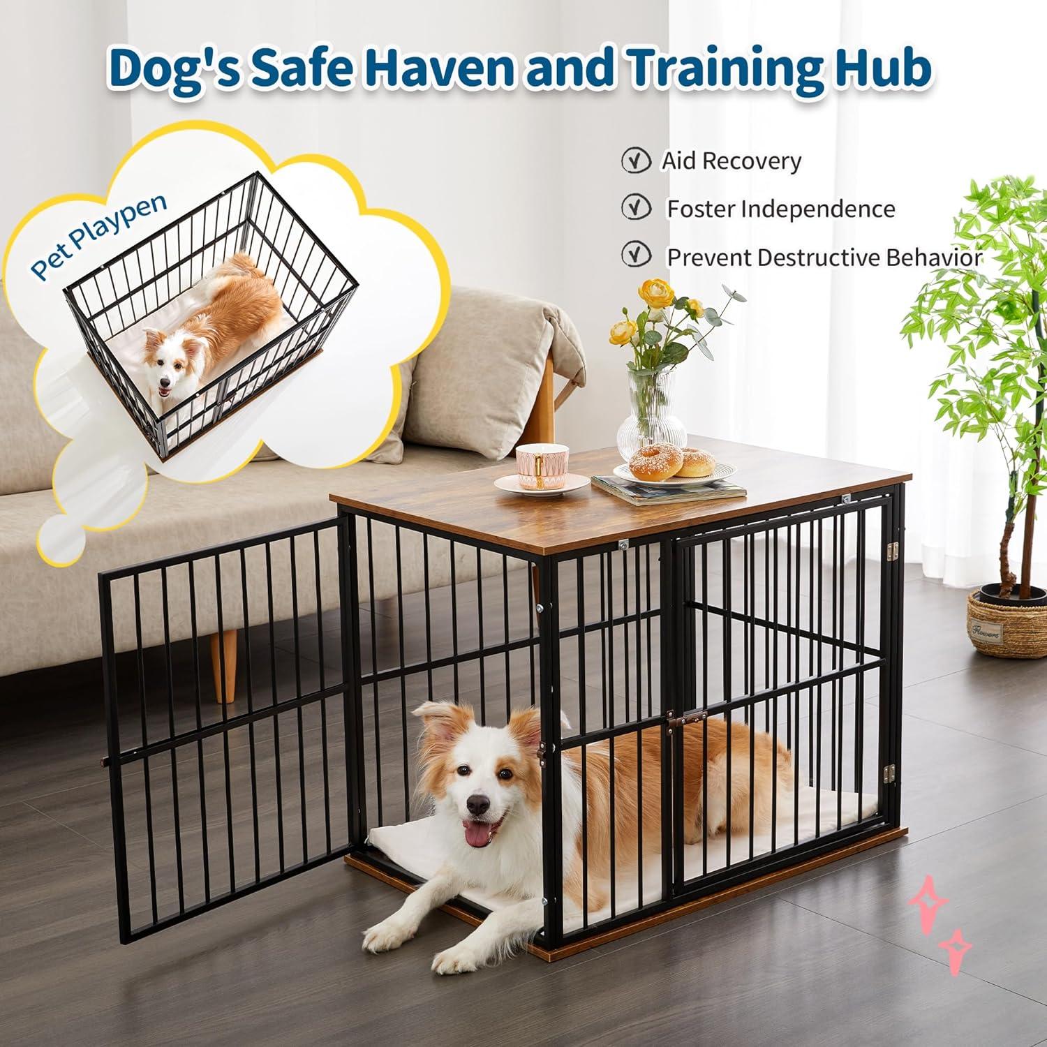 Heavy-Duty Dog Crate Furniture with Washable Cushion Indoor - Made4Pets