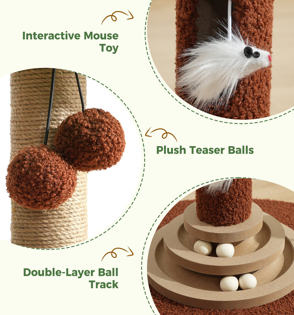 Made4Pets Palm Tree Cat Scratching Post with Sisal Rope, Interactive Hanging Balls, Toy Mouse and Two-Layer Ball Track Cat Toys, Cat Scratcher Tower for Indoor Cats and Kittens