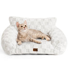 Soft Cat Couch Bed, Faux Fur Checkered Pet Sofa