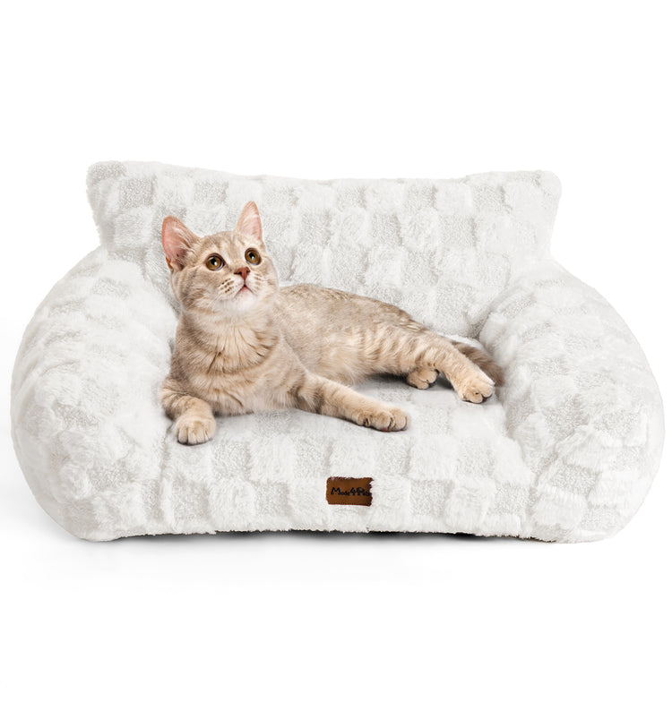 Soft Cat Couch Bed, Faux Fur Checkered Pet Sofa
