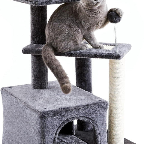 Made4Pets Cat Tree, Carpet Cat Tower Grey for Indoors Cats, Cute Wood Kitty Condo with Scratching Post and Pad, 27