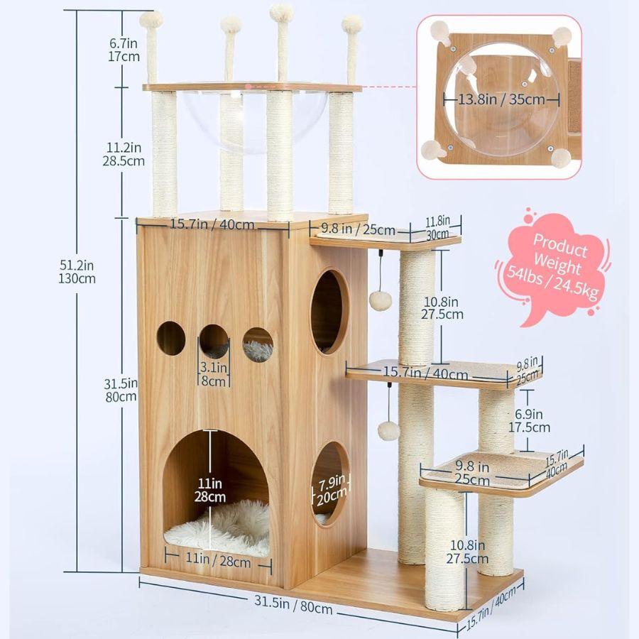 Modern Cat Tree for Large Cat with Clear Bowl & Scratch Post - Made4Pets