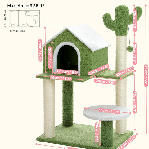 Made4Pets Cat Tree Cat Tower with Cozy Cat Condo, Cute Cactus Cat Tree Tower with Cat Scratching Post, Cat House, Cozy Platform, Perch for Cats Kittens - Made4Pets