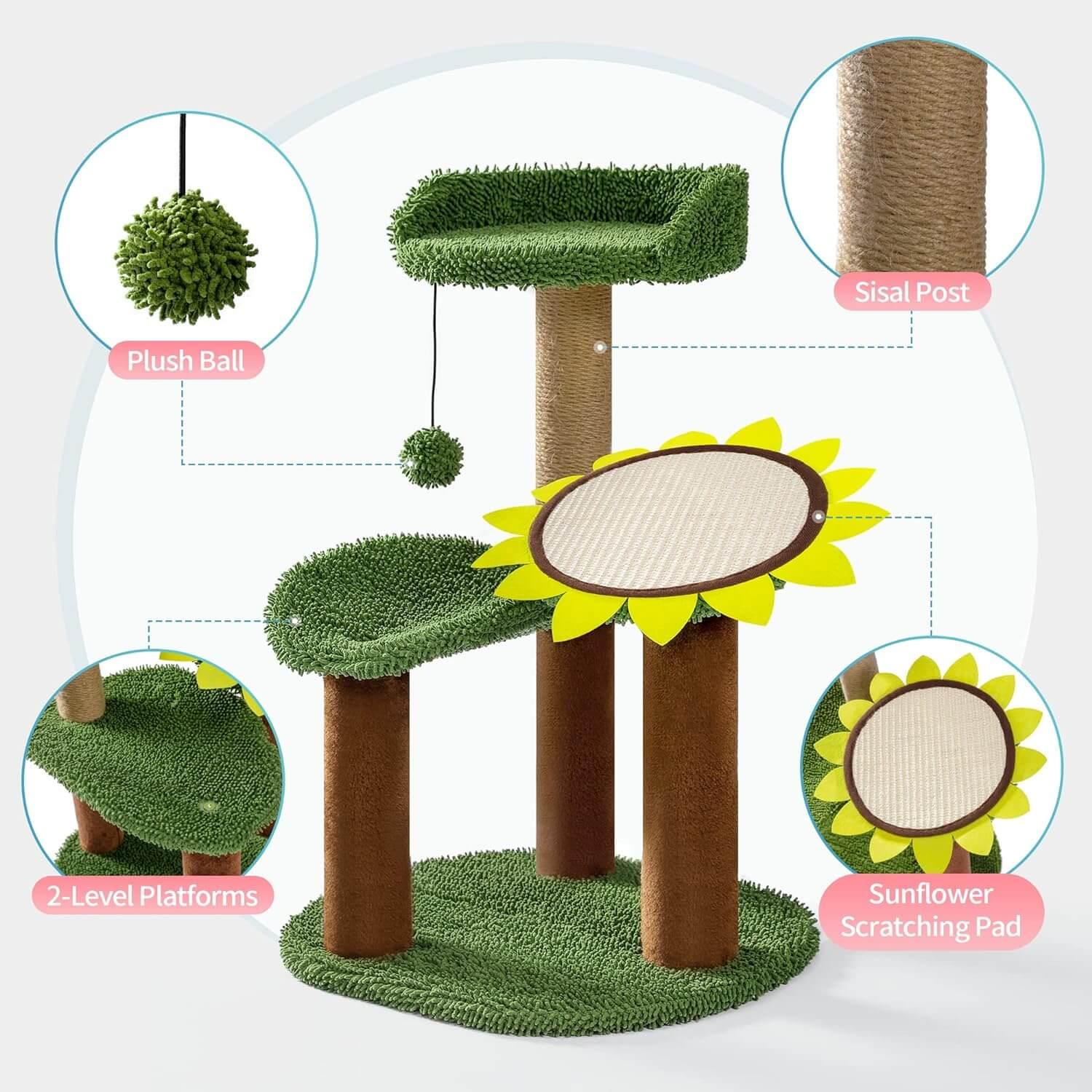 Sunflower Cat Tower with Plush Perch for Small Kittens - Made4Pets