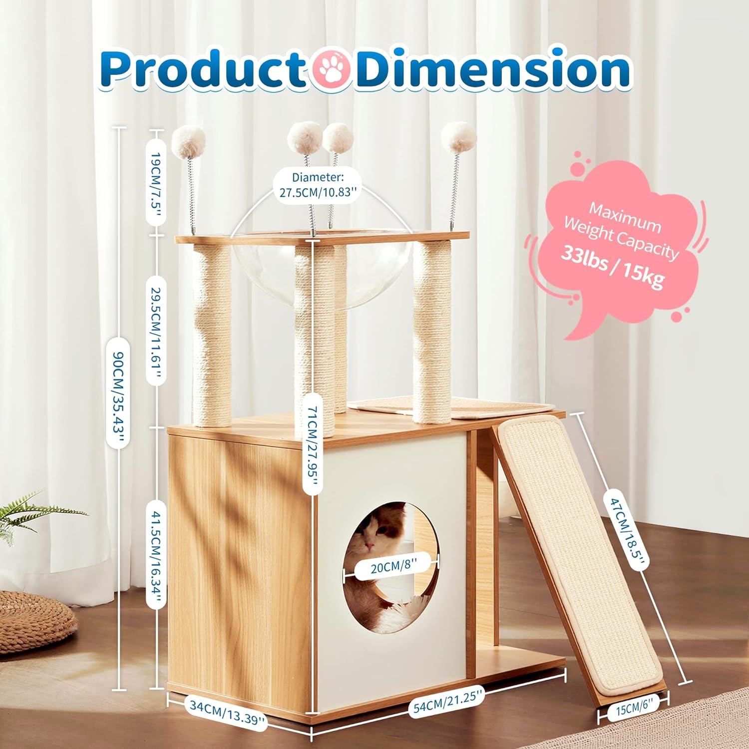 Wood Kitty Condo Climbing Furniture with Scratching Post - Made4Pets