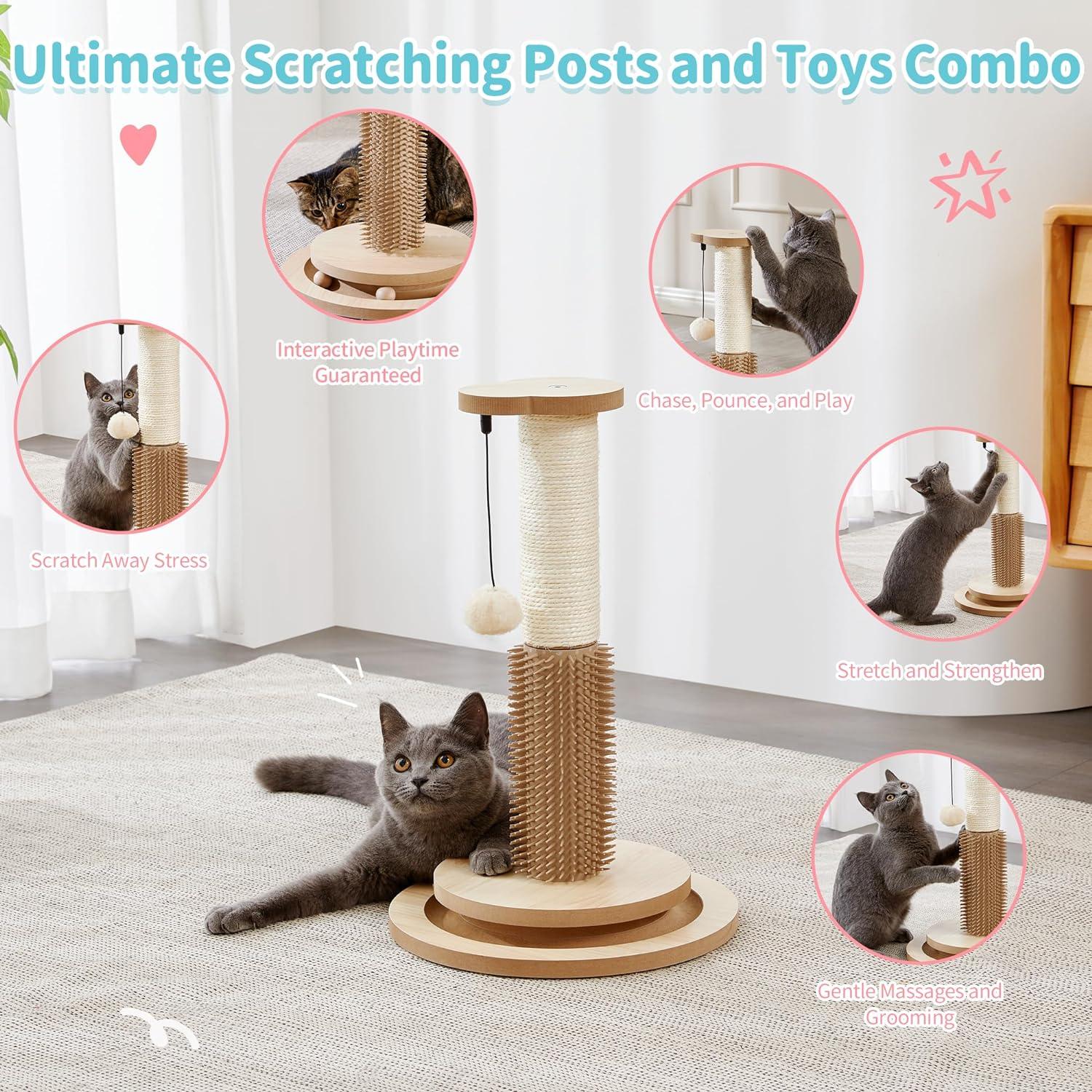 Wooden 4-in-1 Cat Scratcher with Natural Sisal Ropes - Made4Pets