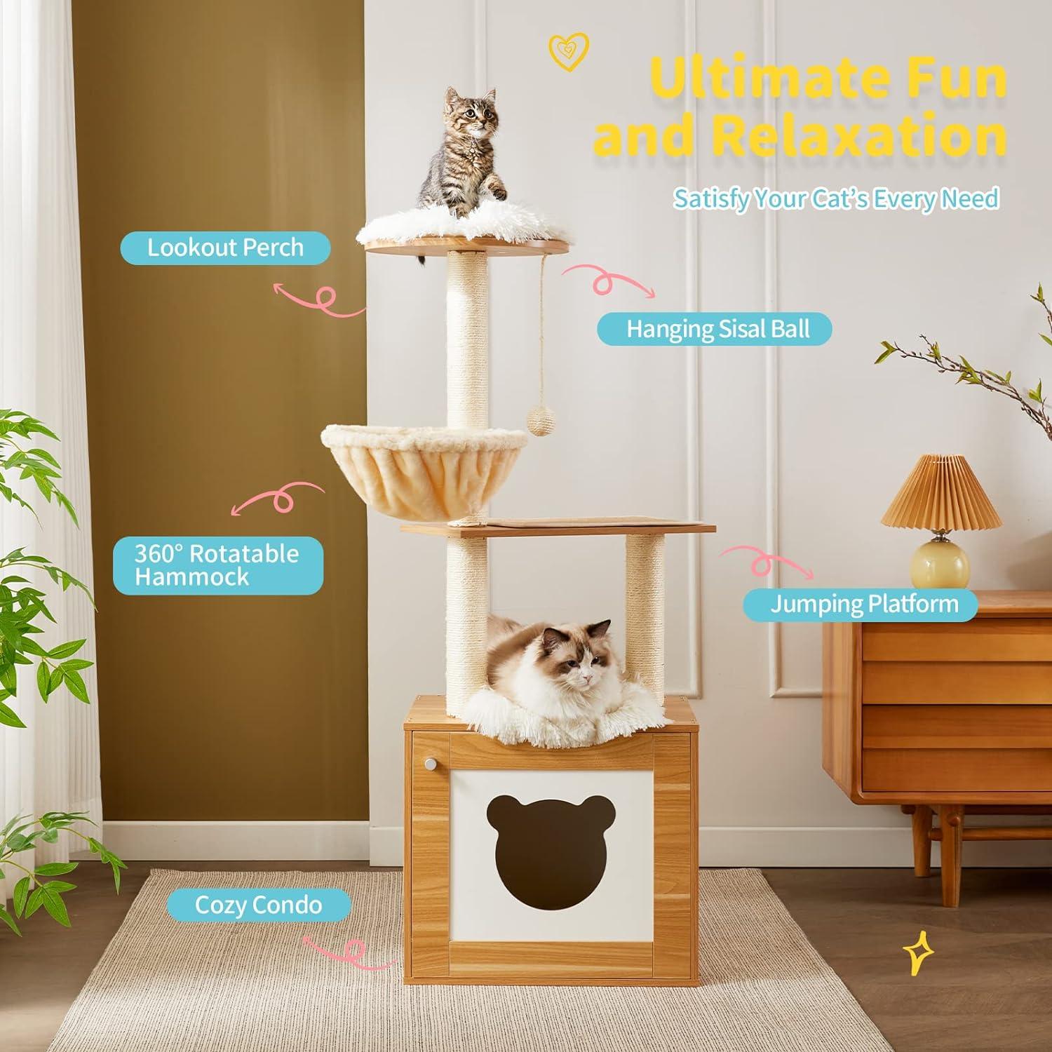 Wood Kitty Condo Climbing Furniture with Scratching Post - Made4Pets