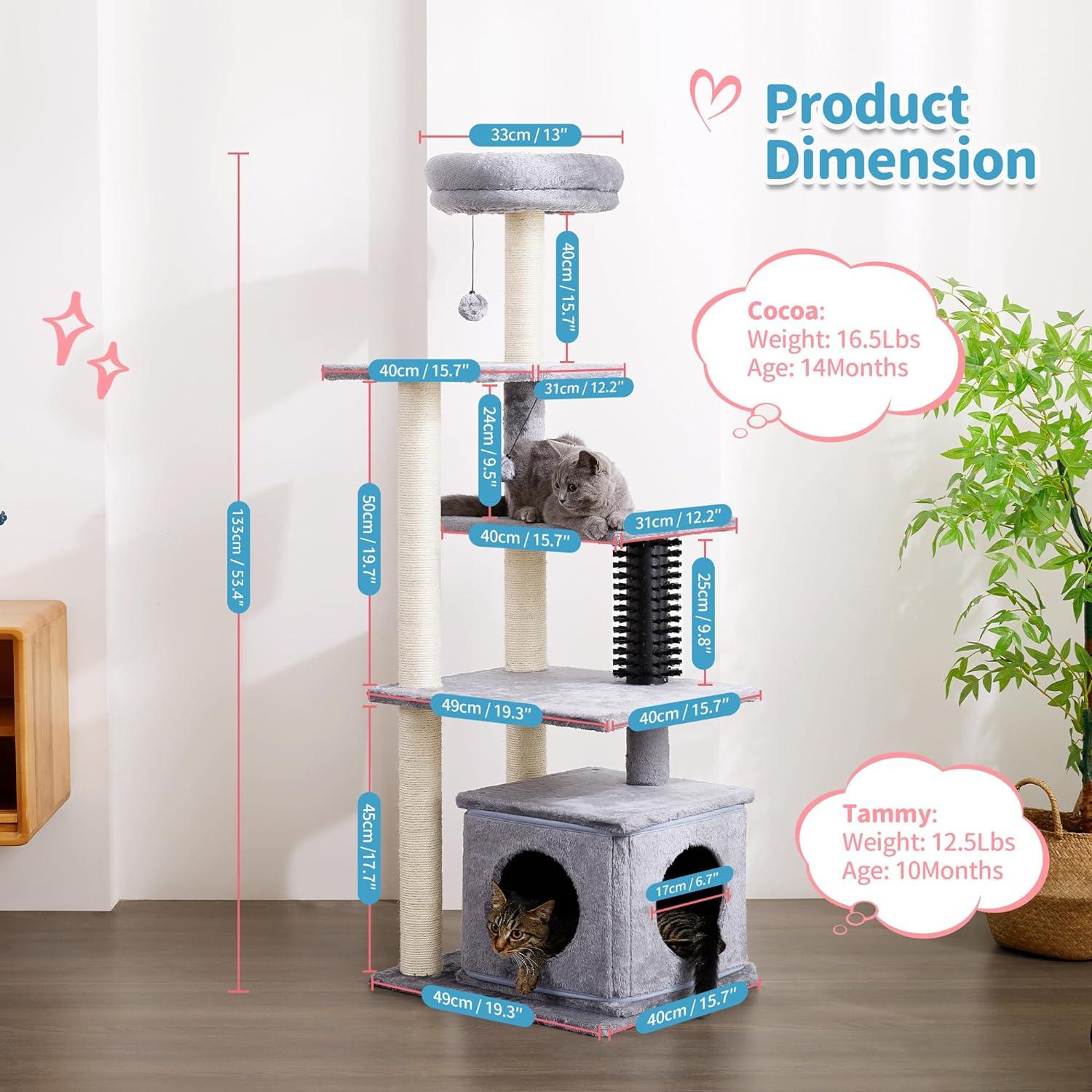 Made4Pets Cat Scratching Post, Small Cat Tree Tower 4-in-1 with Cat Self Groomer Brush, 20