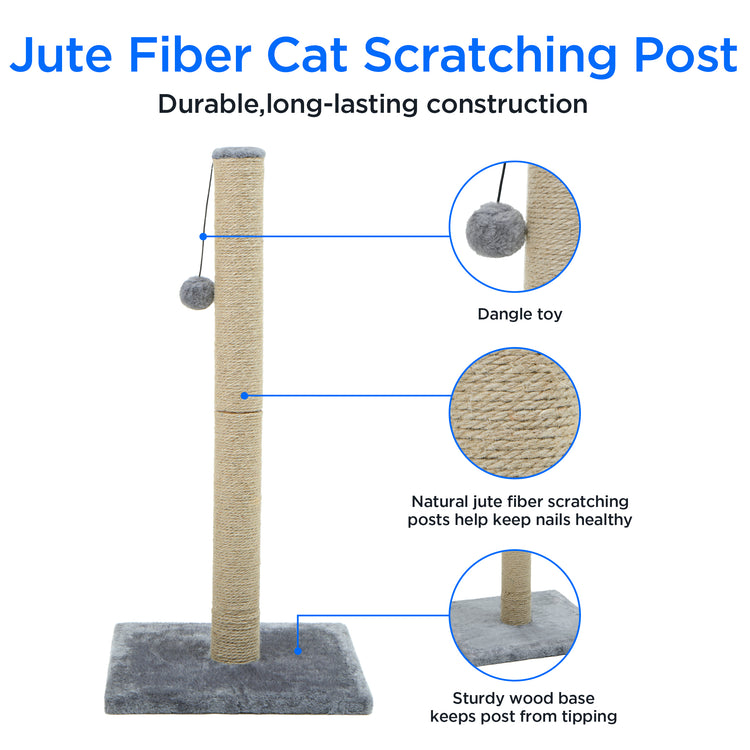 Cat Craft Jute Fiber Cat Scratching Post with Replaceable Dangle Toy, Gray