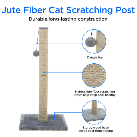 Cat Craft Jute Fiber Cat Scratching Post with Replaceable Dangle Toy, Gray