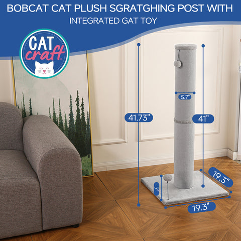 Cat Craft Light Gray Faux Fur Large Cat Scratching Post with Replaceable Toys and Sturdy Base