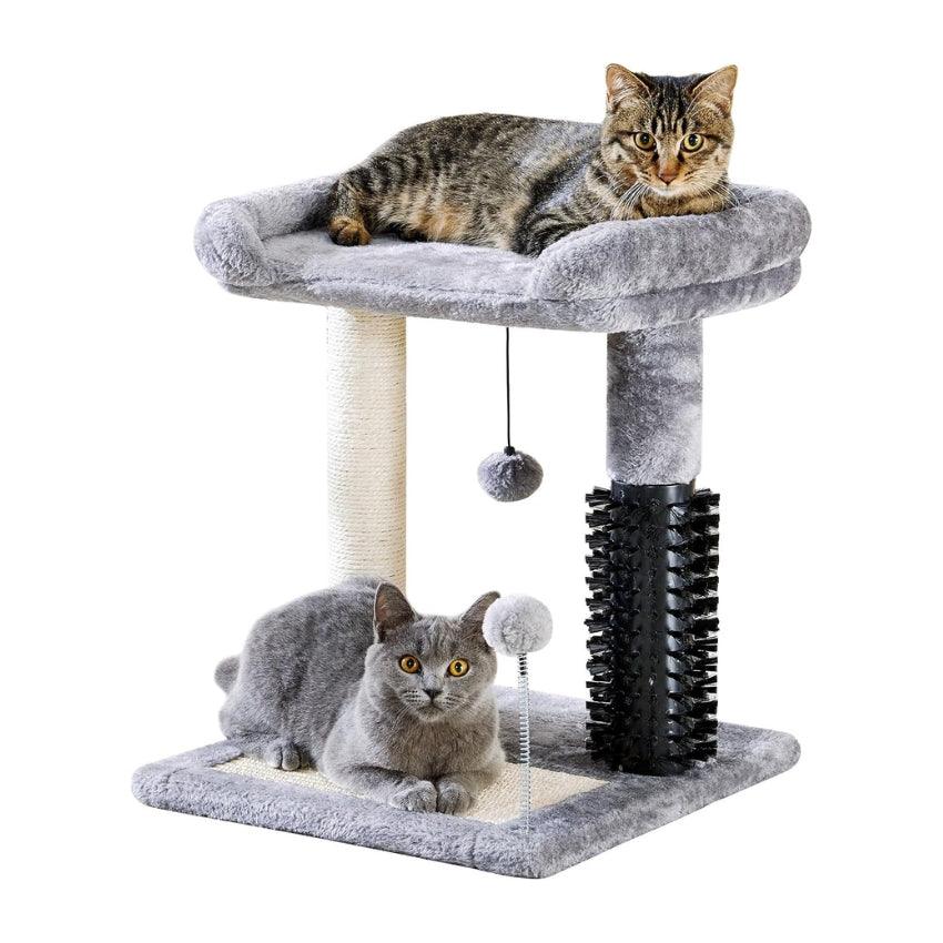 Small Cat Tree Tower 4-in-1 with Cat Self Groomer Brush - Made4Pets