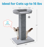 Made4Pets Cat Scratching Post with Bed, 32'' Modern Cat Scratcher with Top Plush Cat Bed, Tall Cat Scratch Post for Indoor Cats, Heavy-Duty Carpet Scratching Post with Hanging Ball Toy, Grey