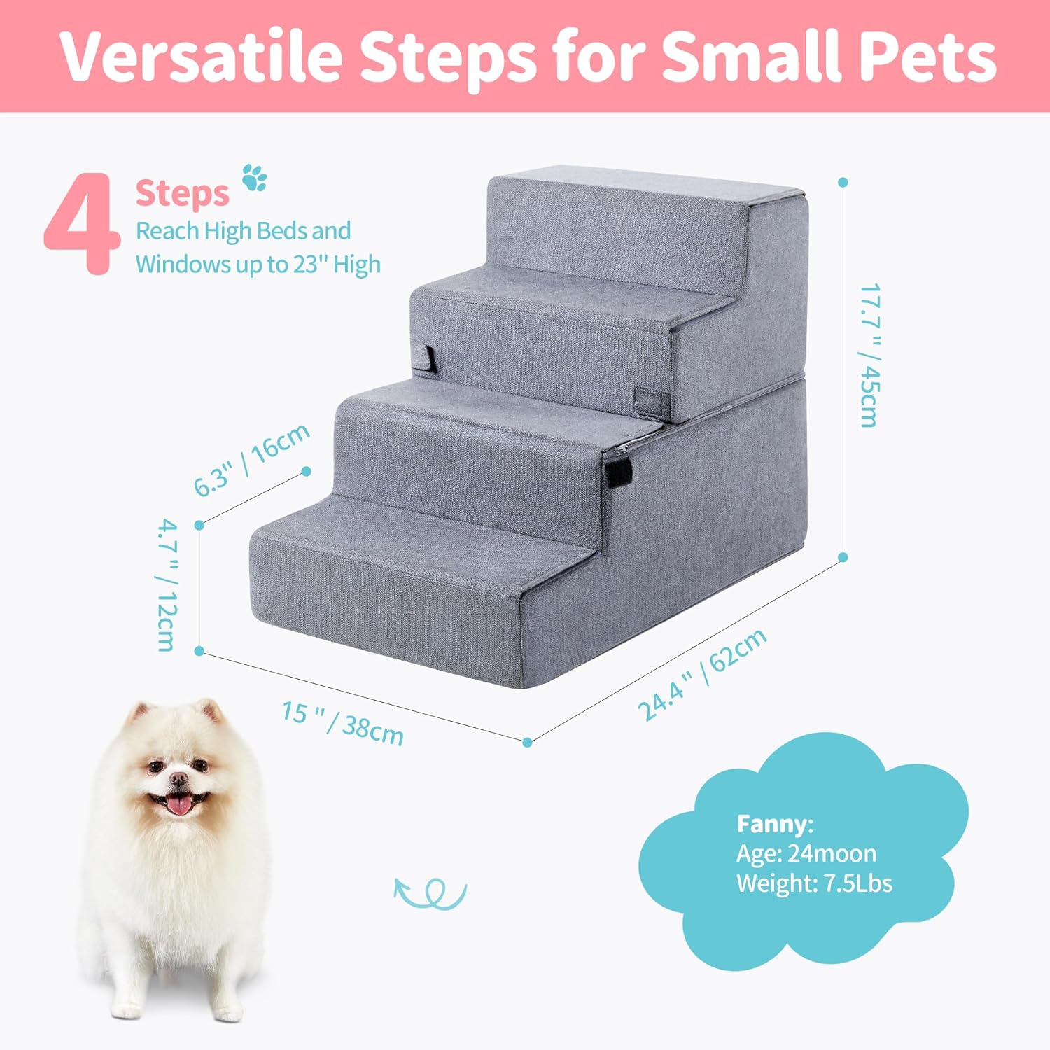 Foldable Dog Stairs for Small Dogs with Washable Cover - Made4Pets